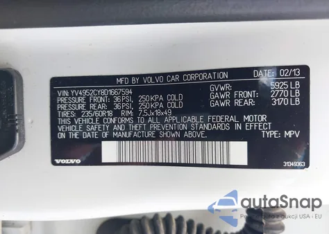 2013 Volvo Xc90 3.2/3.2 Platinum/3.2 Premier Plus z USA, uszkodzony, nr VIN YV4952CY8D1667594